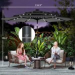 9.7 ft Outdoor Patio Umbrella with Solar LED Lights, 3 Tier Outdoor Table Umbrella with Tilt, Crank - Image 3