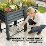 Raised Garden Bed Galvanized Steel, Elevated Planter Box with Storage Shelf, Bed Liner, 31.5" High, Dark Gray - Image 7