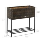 Raised Garden Bed, Elevated Planter Box with Rattan Wicker Look, Tool Storage Shelf, Portable Design for Herbs, Vegetables, Flowers, Brown - Image 3