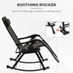 Outdoor Rocking Chairs, Foldable Reclining Zero Gravity Lounge Rocker with Pillow, Cup & Phone Holder, Combo Design with Folding Legs, Gray - Image 8