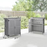 Outdoor Storage Cabinet, Garden Tool Shed with Metal Tabletop and Shelf, Wooden Potting Bench with 2 Doors, Gray - Image 3
