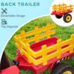 12V Electric Ride on Tractor with Trailer, 25W Dual Motors, Red - Image 4