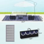 Reversible Outdoor Rug, Waterproof Plastic Straw with Carry Bag, 9' x 18', Blue & White Lantern - Image 3