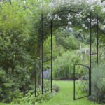 85" Garden Arch Arbor, Metal Arch Trellis with Gate, Garden Archway for Climbing Vines, Wedding Ceremony Decoration, Black - Image 2