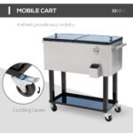 80 QT Rolling Cooling Bins Ice Chest on Wheels Outdoor Stand Up Drink Cooler Cart for Party, Silver - Image 4