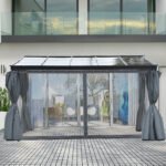 10' x 13' Outdoor Patio Gazebo with Sloping Polycarbonate Roof, Durable Aluminum Frame, & Netting Curtain - Image 2