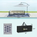 Reversible Outdoor Rug, Waterproof Plastic Straw with Carry Bag, 9' x 12', Blue & White Rhombus Border - Image 3