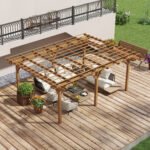 12' x 16' Outdoor Pergola Grape Trellis, Wood Gazebo for Climbing Plants at Garden, Patio, Backyard, Deck, Brown - Image 7