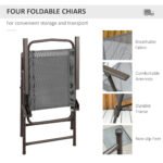 6 Piece Patio Dining Set for 4 with Umbrella, with 4 Folding Dining Chairs & Round Glass Table for Garden, Gray - Image 5