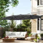 Garden Parasol 14.4ft Double-Sided Sun Umbrella with Base, Patio Parasol with LED Solar Lights - Image 8