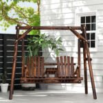 Wooden Porch Swing with Stand, 2-Seat Patio Swing Chair with Center Table, for Garden, Poolside, Backyard - Image 7