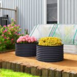 Set of 2 Raised Garden Bed, Metal Planter Box with Safety Edging, Easy-to-assemble Stock Tank, Dark Gray - Image 2