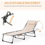Padded Folding Chaise Lounge Chair, Outdoor 6-Level Reclining Camping Tanning Chair with Headrest for Beach, Yard, Patio, Pool, Beige - Image 4