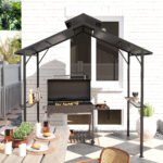 8 x 5ft Hardtop Grill Gazebo with Double Metal Roof, 2 Side Shelves and 10 Hooks for Patio Backyard Lawn Deck - Image 8