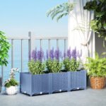 Plastic Raised Garden Bed, 4 x 1 x 1 ft Outdoor Flower Box with Drainage Holes for Vegetables, Herbs, Blue - Image 2