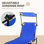 Pool Chaise Lounge Chairs Set of 2, Folding Lounge Chairs with Sunshade, Reclining Back, Steel Frame, Blue - Image 5