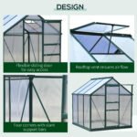 6' x 6' Greenhouse for Outdoors, Polycarbonate Greenhouse with Rain Gutter and Roof Vent, Aluminum Walk-in Green Houses for Outside for Patio Backyard Garden, Dark Green - Image 6