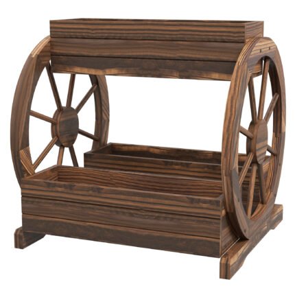 Wooden Wagon Planter Box with 3-Tier Raised Garden Bed