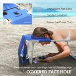 Tanning Chair Set of 2 with Face Hole and Side Table, 5-Position Folding Outdoor Chaise Lounge Chair, Navy Blue - Image 5