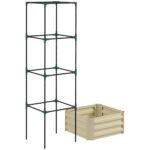 Galvanized Planter Box, 24" x 24" x 73.5" Raised Garden Bed with Tomato Cage for Climbing Vines, Cream - Image 8