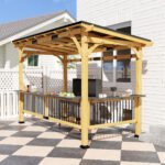 13' x 6' Wooden BBQ Grill Gazebo, Outdoor Hardtop Grill Gazebo with Metal Roof, 2 Bar Shelves and 6 Hooks, Natural - Image 8