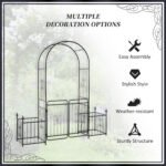 86" Garden Arch Arbor, Metal Arch Trellis with Gate and Planter Baskets, Garden Archway for Climbing Vines, Wedding Ceremony Decoration, Flourishes & Arrow Tips, Black - Image 5