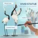 Set of 2 Garden Sculptures, Heron Garden Statues for Lawn, Patio, Backyard Decoration, 35.5" & 40.5", White & Black - Image 4