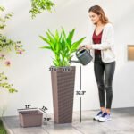 32 Inch Tall Planters for Outdoor Plants, Set of 2 Plastic Flower Pots with Drainage Holes, Brown - Image 3