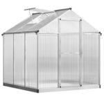 6' L x 6' W Walk-In Polycarbonate Greenhouse with Roof Vent for Ventilation & Rain Gutter for Winter