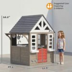 Outdoor Playhouse, Wooden Kids Playhouse with Dog Door, Flower Box, Cookware & Window for Garden Ages 2+, Gray - Image 3