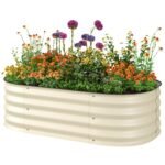 3.4' x 2' x 1' Galvanized Raised Garden Bed Kit, Metal Planter Box with Safety Edging, Cream