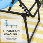 Outdoor Lounge Chair, 4 Position Adjustable Backrest, Folding, Cushioned w/ Sun Shade Roof & Pillow, Blue - Image 4