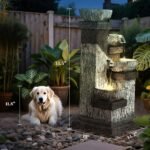 33.5" Water Fountain, 4-Tier Resin Cascading Bowls Outdoor Waterfall Fountain with LED Lights, Pump - Image 3