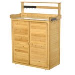 Backyard Garden Tool Storage Shed, Outdoor Storage & Potting Bench with 2 Magnetic Close Doors & Large Interior Storage Space