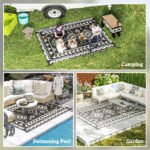 Reversible Outdoor Rug, Waterproof Plastic Straw with Carry Bag, 8' x 10', Black & White Rhombus Patchwork - Image 5