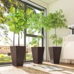 Set of 3 Tall Planters with Drainage Hole, 24" Outdoor Flower Plant Pots, Indoor Planters for Porch, Front Door, Entryway, Patio and Deck, Brown - Image 8