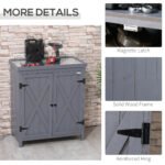 Outdoor Storage Cabinet, Outdoor Tool Shed with Galvanized Top and Two Shelves for Yard Tools or Pool Accessories, Gray - Image 6