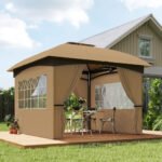 11' x 11' Outdoor Gazebo, Double Roof Patio Gazebo with Curtains, Church Windows, Galvanized Steel Frame - Image 2
