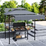 8' x 7.6' Outdoor Grill Gazebo, Barbecue Gazebo Shelter with Side Awning, 2 Side Shelves and 6 Hooks - Image 2