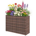 Tall Rectangular Planter with Removable Liner, Holes, PE Wicker Large Planter Box for Indoor Outdoor Plants, Brown
