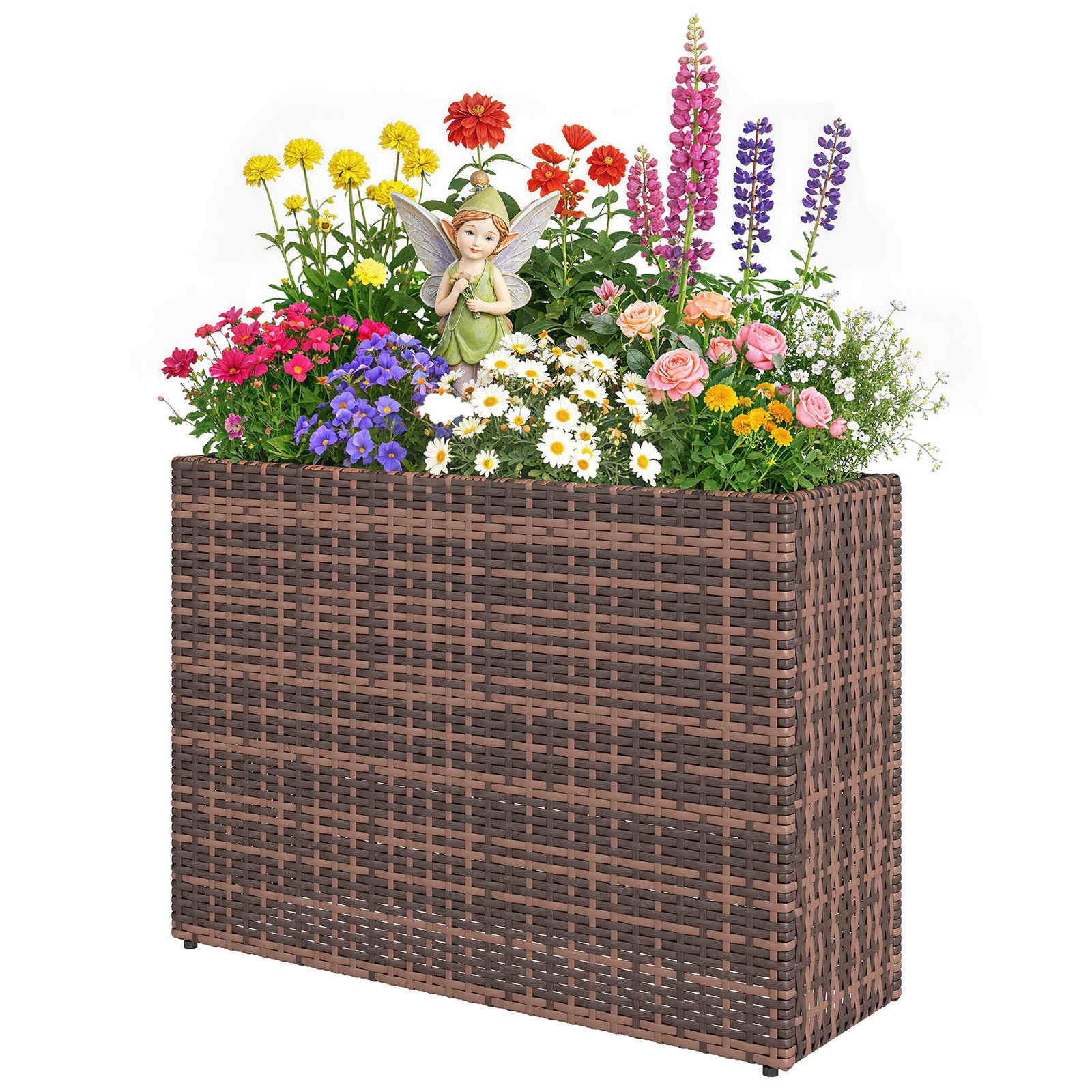 d7673019cd620b8d3.jpg Tall Rectangular Planter with Removable Liner, Holes, PE Wicker Large Planter Box for Indoor Outdoor Plants, Brown - Image 1