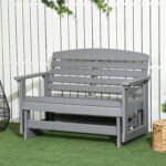 Patio Glider Bench w/ HDPE Slatted Double Rocking Chair, Light Gray - Image 2