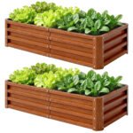 Galvanized Raised Garden Bed, 4' x 2' x 1' Metal Planter Box, for Growing Vegetables, Flowers, Herbs, Succulents, Brown