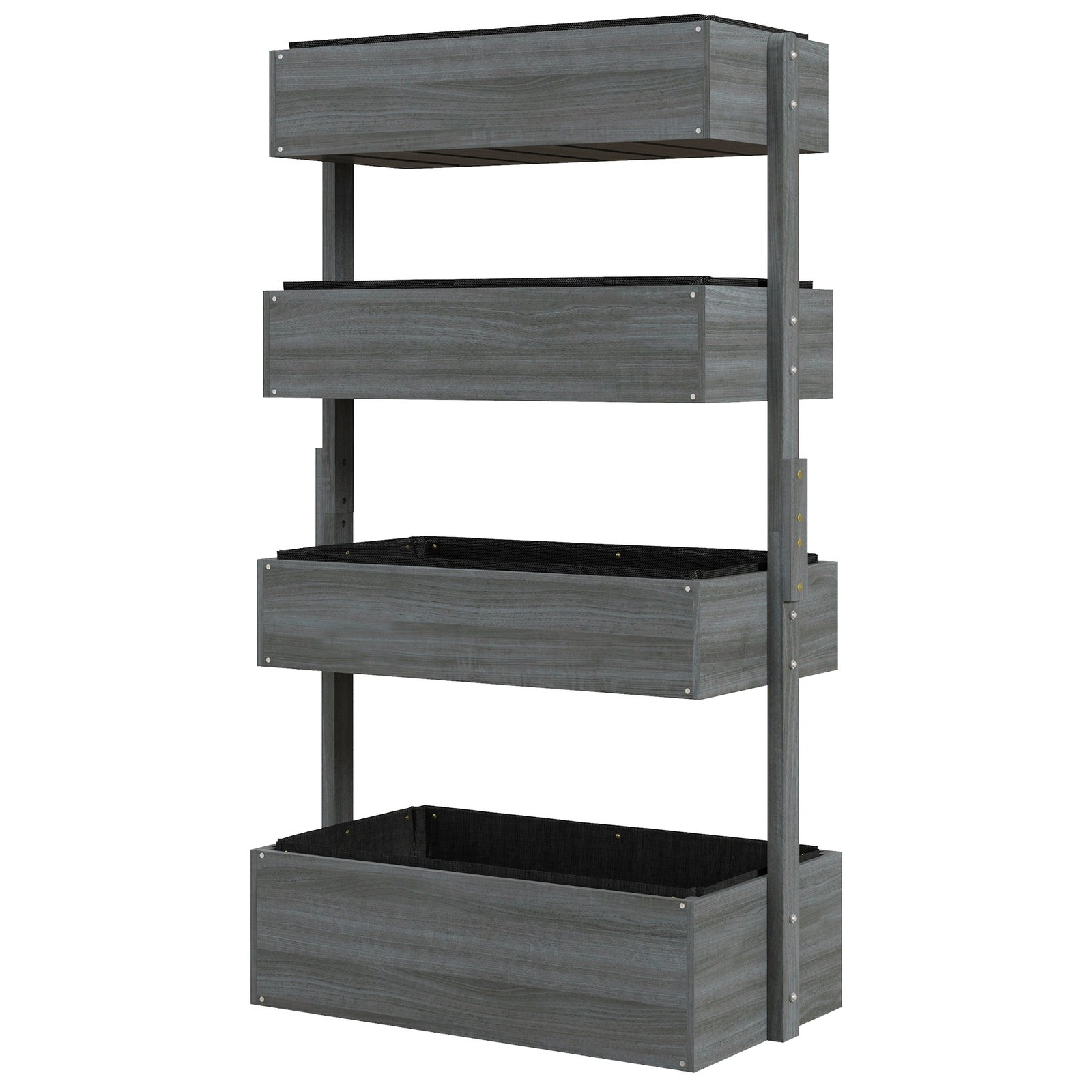 d9I3b719494af359c.jpg Outdoor Wooden Vertical Garden Planter, 4 Tier Planter Box, Self-Draining for Flowers, Vegetables, Herbs, Gray - Image 1
