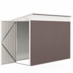 4' x 7.7' Lean to Garden Storage Shed, Outdoor Metal Tool House with Lockable Door Vents for Backyard Patio Lawn