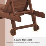 Chaise Lounge Chair Outdoor Wooden Pool Lounge Chair with 3-level Adjustable Backrest, Built-In Table and Rolling Wheels, Sun Tanning Chair for Beach Poolside Sunbathing, Brown Red - Image 6