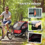 2-Seat Elite 360 Swivel Bike Trailer for Kids Bicycle Cargo Trailer with Water-Resistant Windows, Black and Red - Image 8