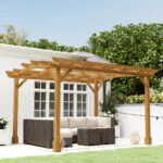 10' x 12' Wood Pergola, Outdoor Gazebo Grape Trellis with Arched Roof for Climbing Plant Support, Dark Brown - Image 2