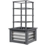 Wooden Raised Garden Bed with Trellis, Galvanized Planter Box Elevated Garden Bed for Garden, Patio, Gray