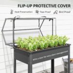 Elevated Garden Box with Greenhouse Cover, Raised Garden Bed with Legs and Drainage Hole for Vegetables, Dark Gray - Image 4